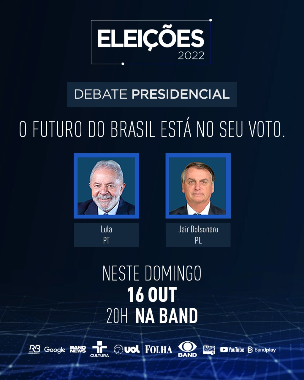 Debate será neste domingo (16) Band Eleições 2022