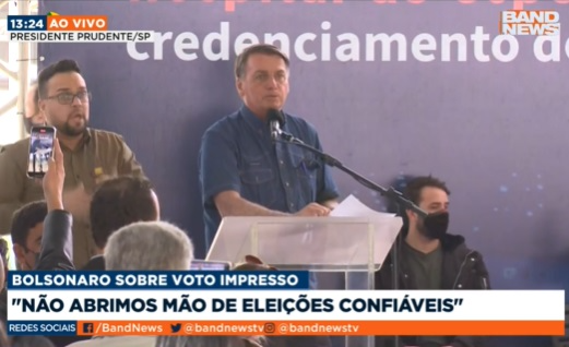 Bolsonaro volta a criticar urnas eletrônicas em evento no interior de SP Reprodução/BandNews TV