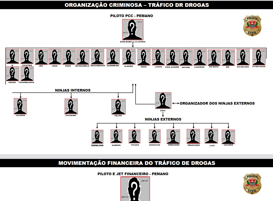 Organograma dos "ninjas" de Tremembé, de acordo com a Polícia Civil