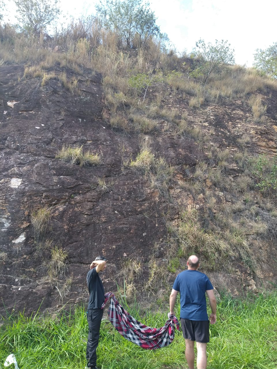 Cachorro ficou preso em um paredão de pedras. Divulgação