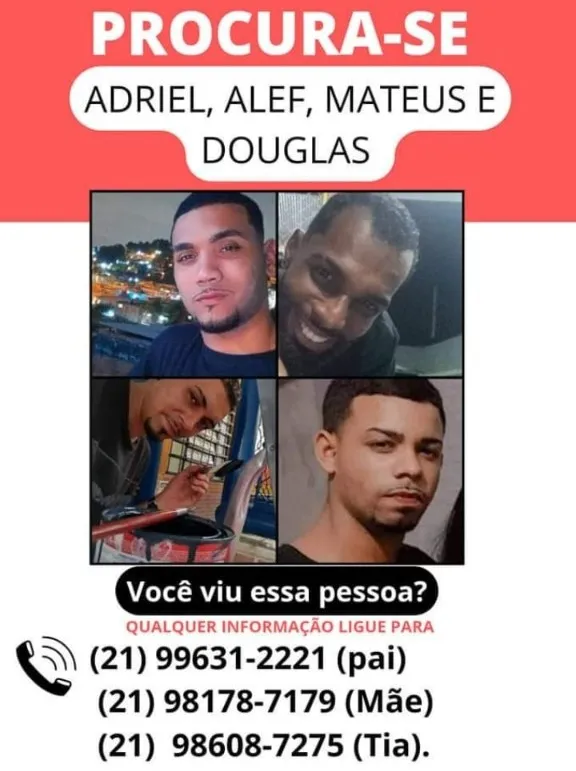 Cartaz dos quatro jovens desaparecidos divulgado em redes sociais 