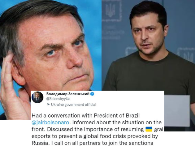 Volodymyr Zelensky conversa com Bolsonaro sobre crise dos alimentos. Foto: Agência Brasil / reprodução