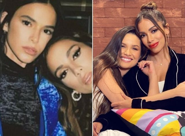 Anitta com Bruna Marquezine em Paris; na outra imagem com Juliette na casa dela Reprodução/Instagram