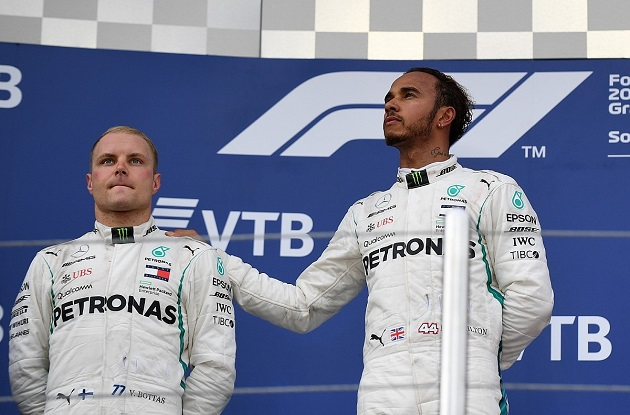 Valtteri Bottas e Lewis Hamilton no GP da Rússia de 2018