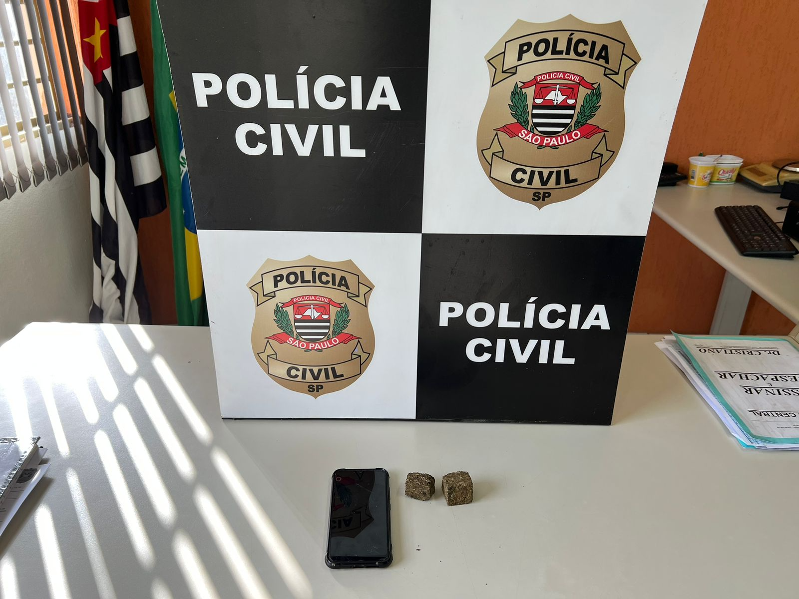 As drogas foram apreendidas, bem como o celular do suspeito. Foto: Polícia Civil