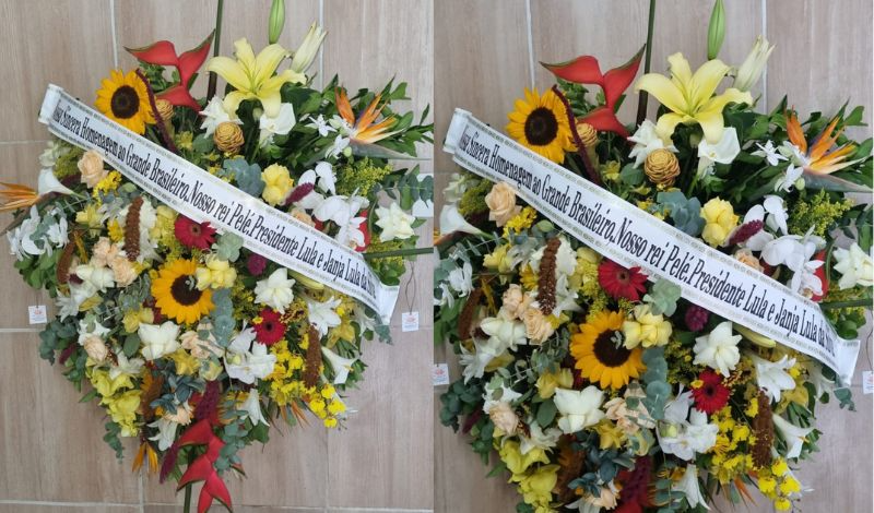 Velório de Pelé: saiba detalhes da coroa de flores enviada por Lula e Janja Reprodução/Floricultura Flor de Lótus