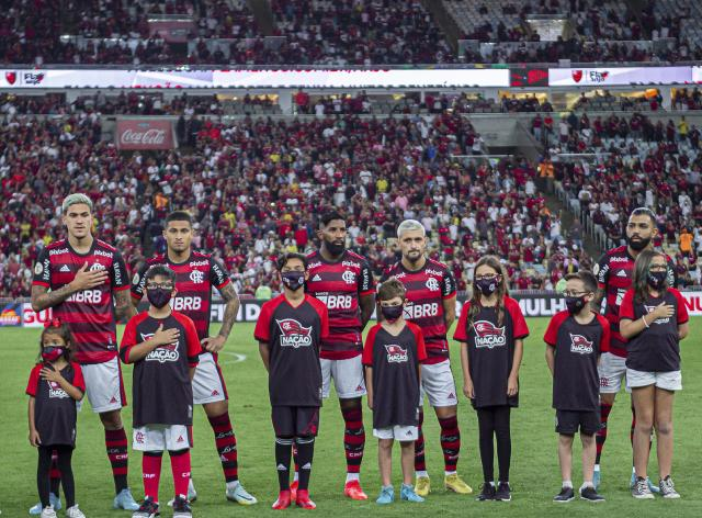 Jogadores do Flamengo antes da partida contra o Internacional pelo Brasileirão Paula Reis / Flamengo